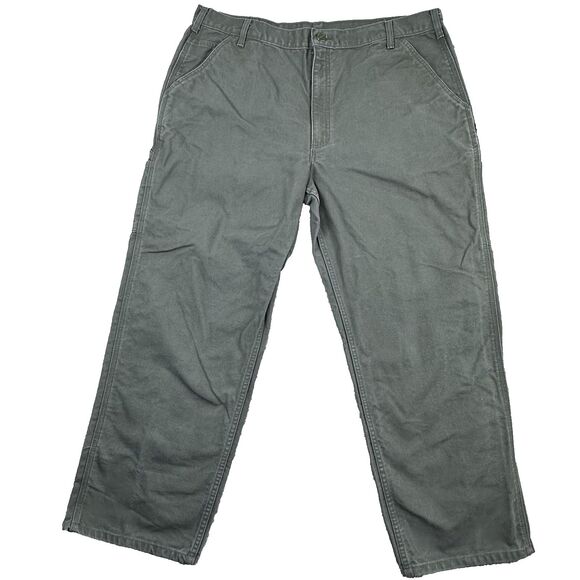 Carhartt Mens 42x30 Work Pants Green Utility Canvas B11-MOS Carpenter Rugged Fit - Picture 1 of 12